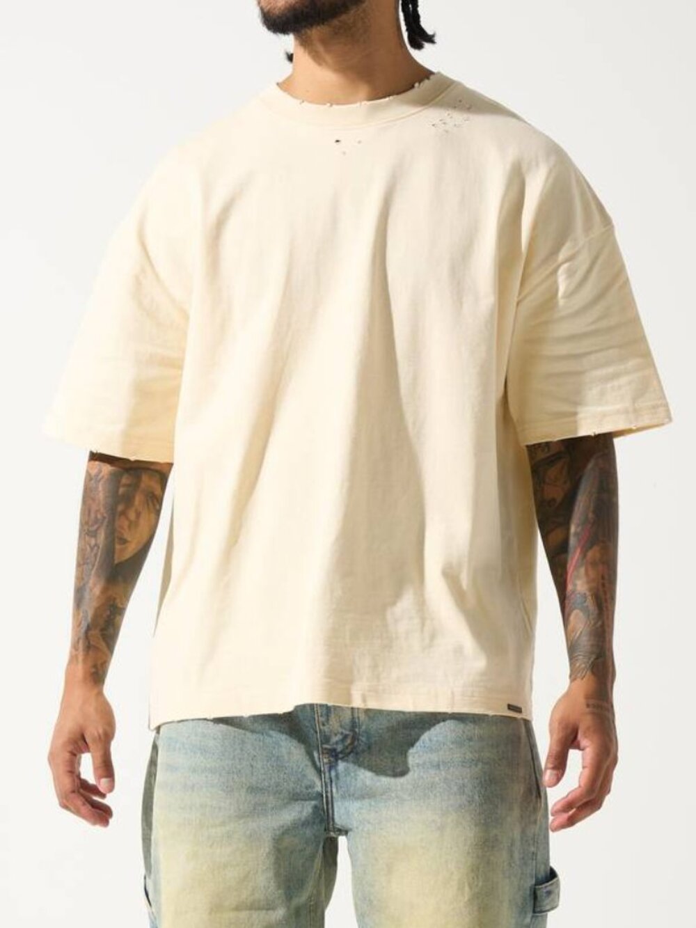 NEW SERENEDE Jumbo Logo Cotton T-Shirt Beige Men’s M